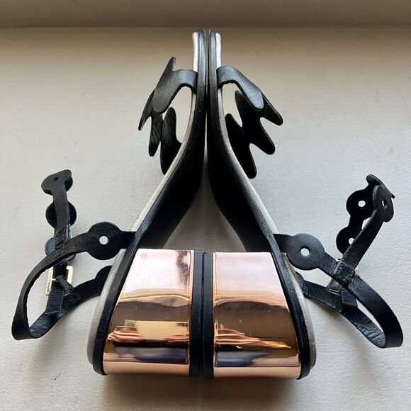 Ivy Kirzhner NY Lala Black Leather w/ Rose Gold Block Heel Sandal 38.5 US 8 - 8. - Picture 4 of 16